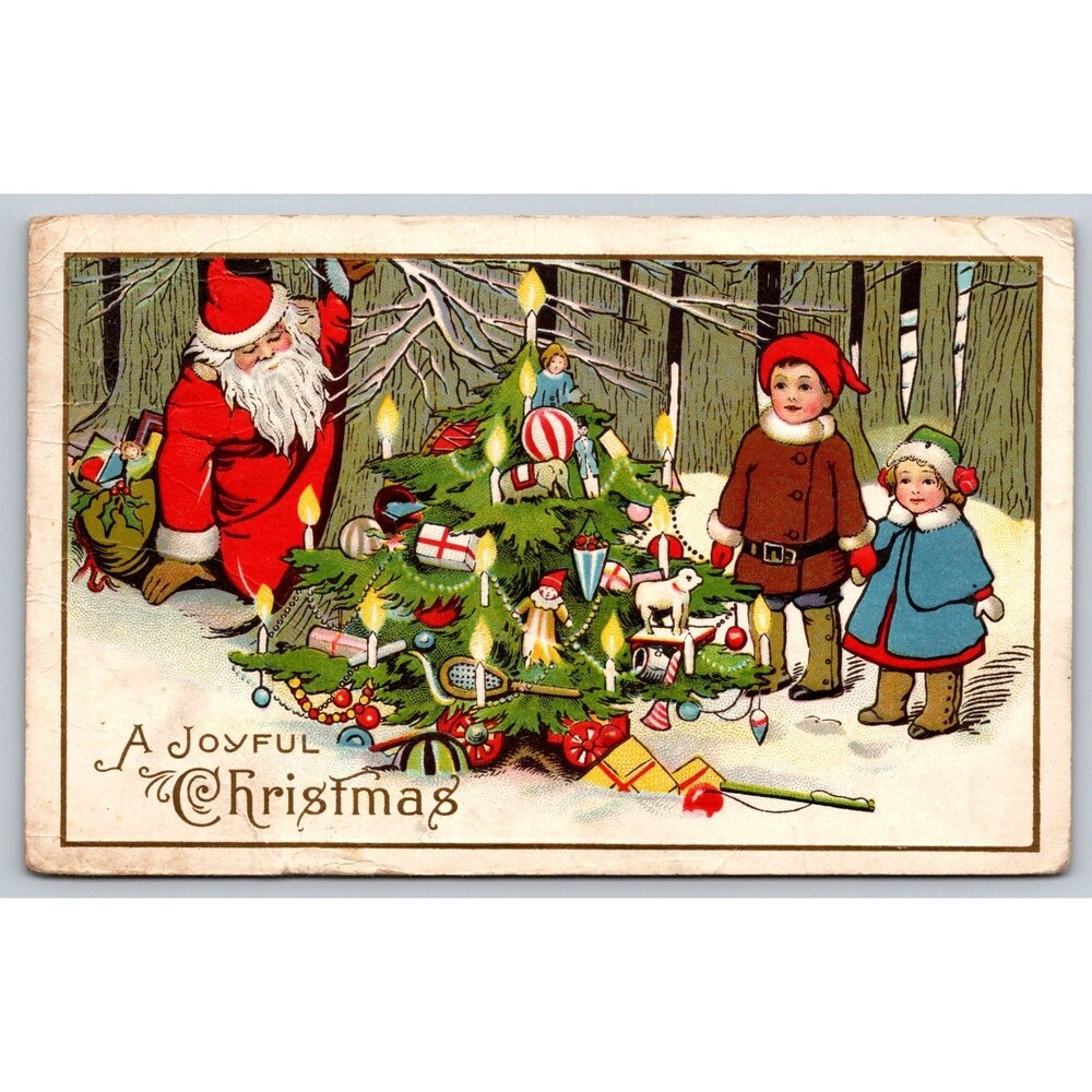 Vintage Christmas Postcard Santa  Children Tree Standard Furniture Co Seattle WA